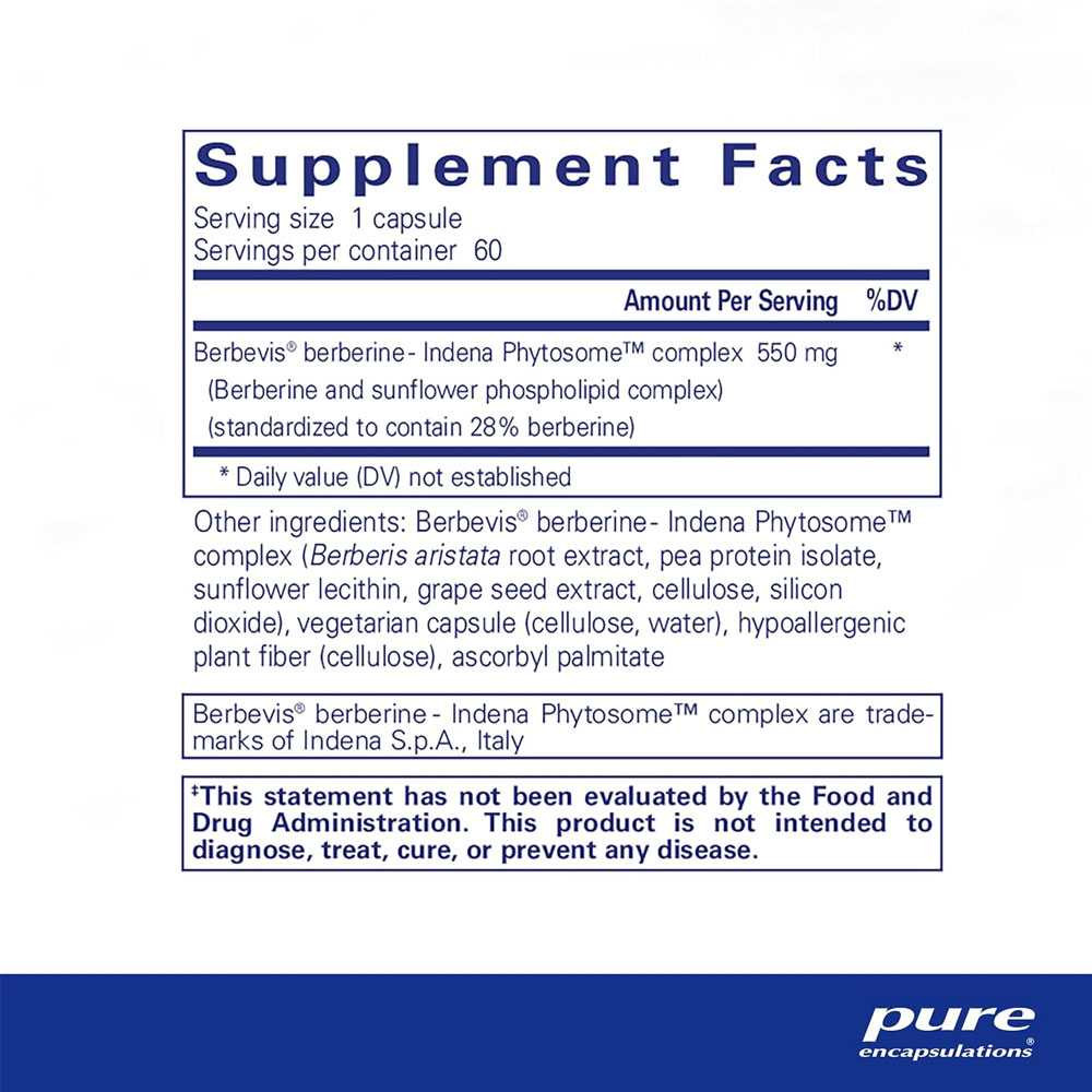 Supplement facts panel for Berberine UltraSorb