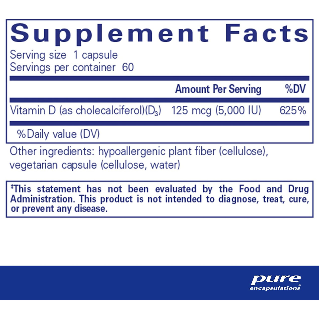 Pure Encapsulations Vitamin D3 125 mcg (5,000 IU)