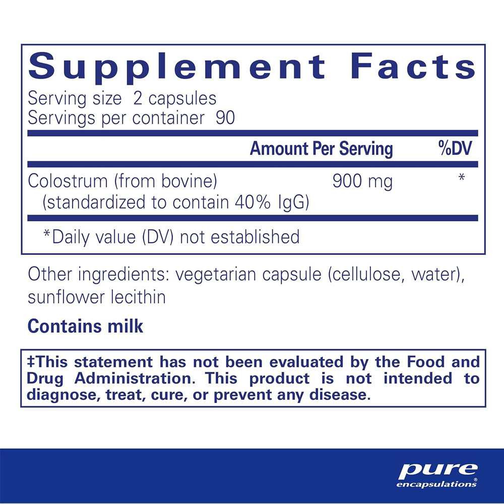 Colostrum 180 capsule supplement facts panel