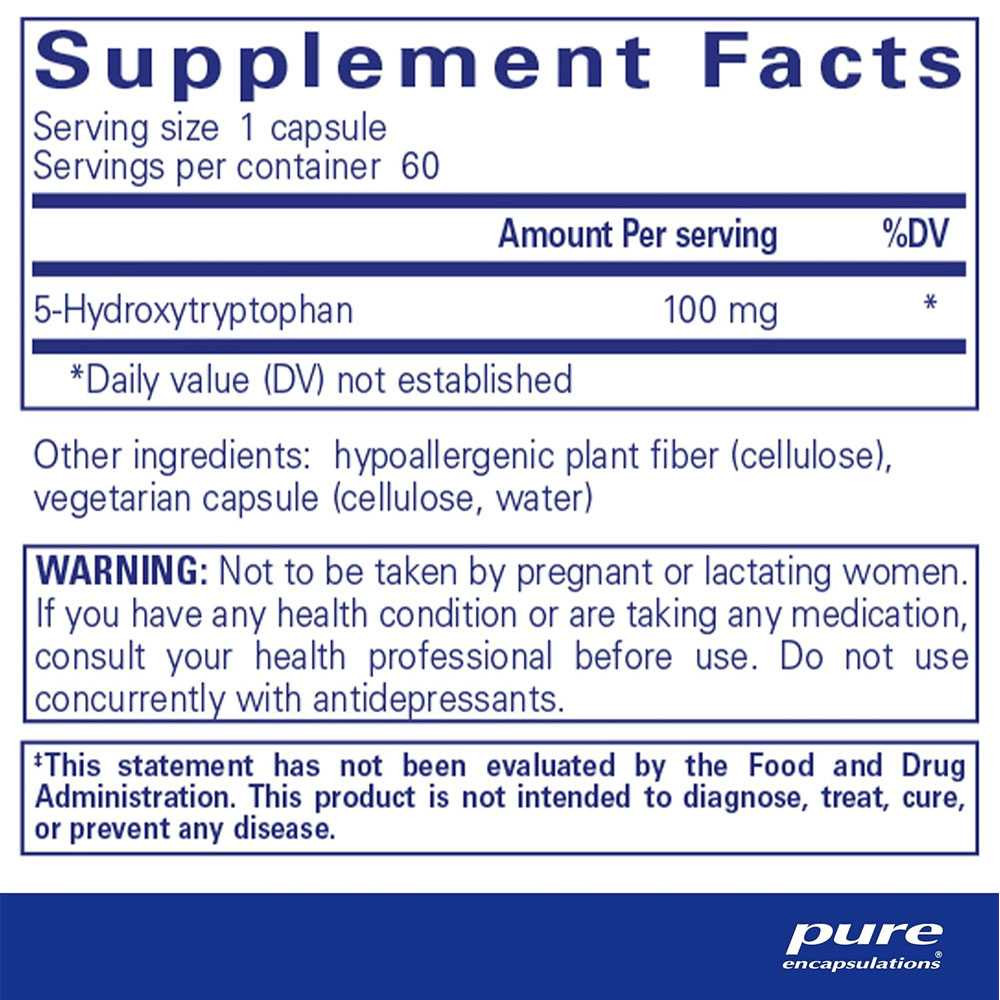 5-HTP supplement facts panel, 60 servings