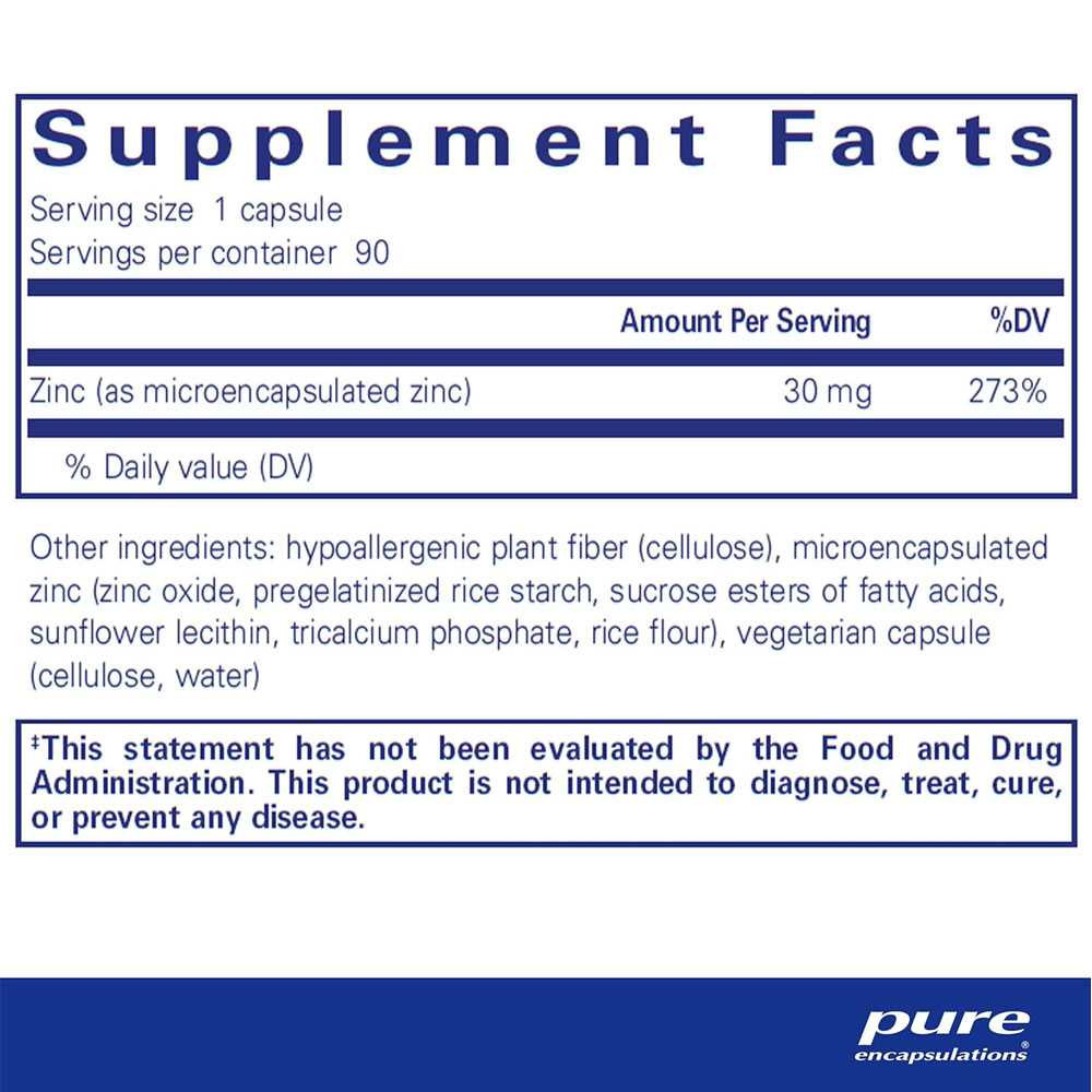 UltraZin supplement facts panel, 30 mg zinc per capsule