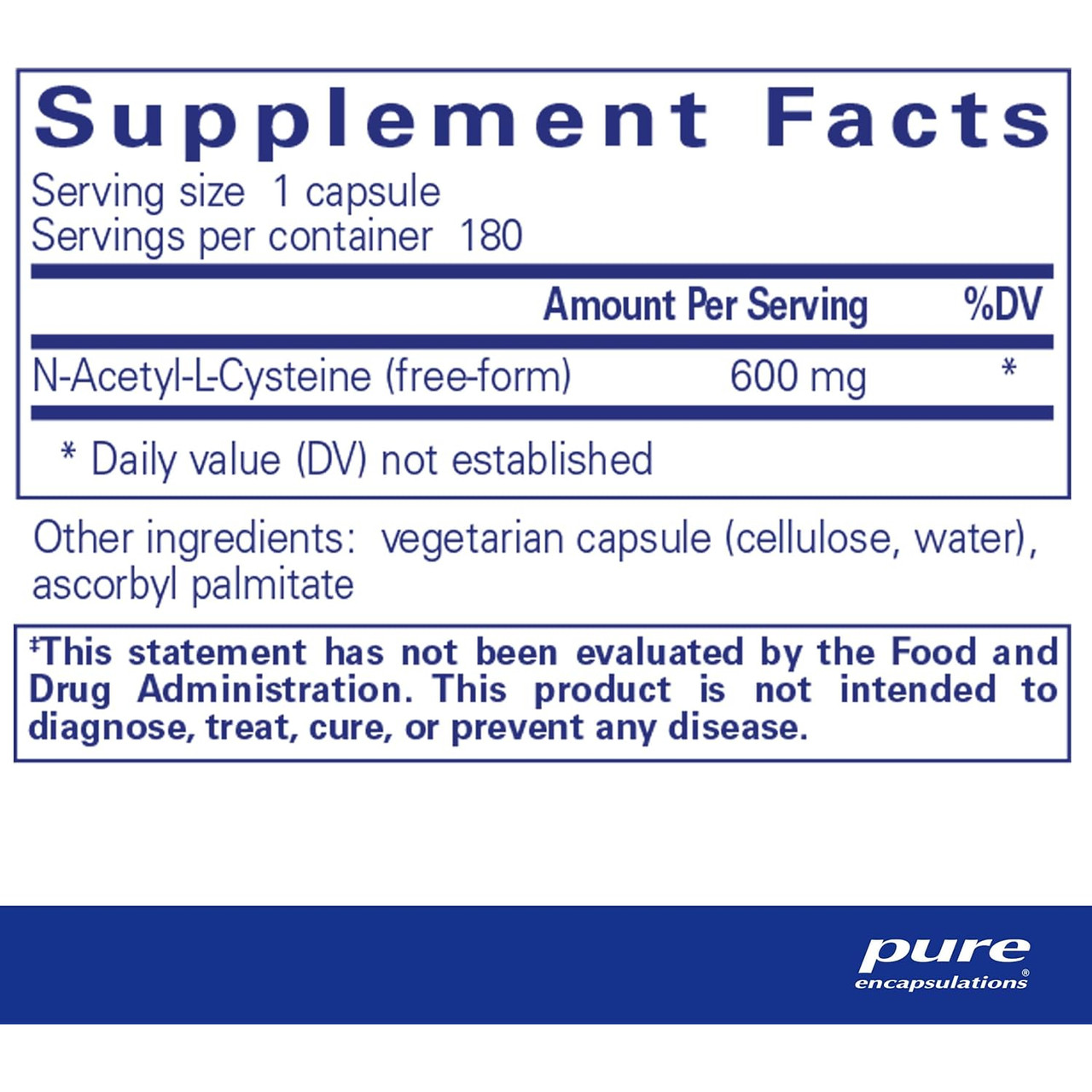 Supplement facts for the 180 capsule bottle