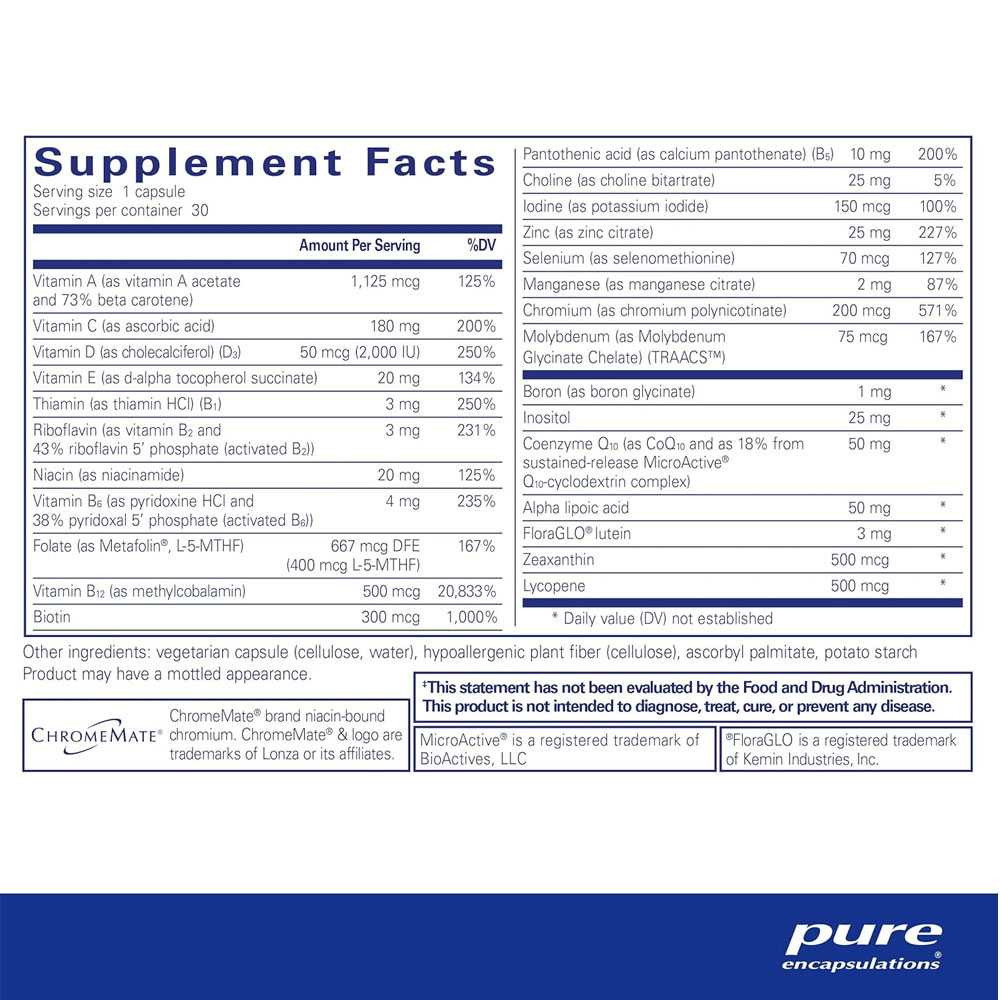 O.N.E. Multivitamin 30 capsule supplement facts panel