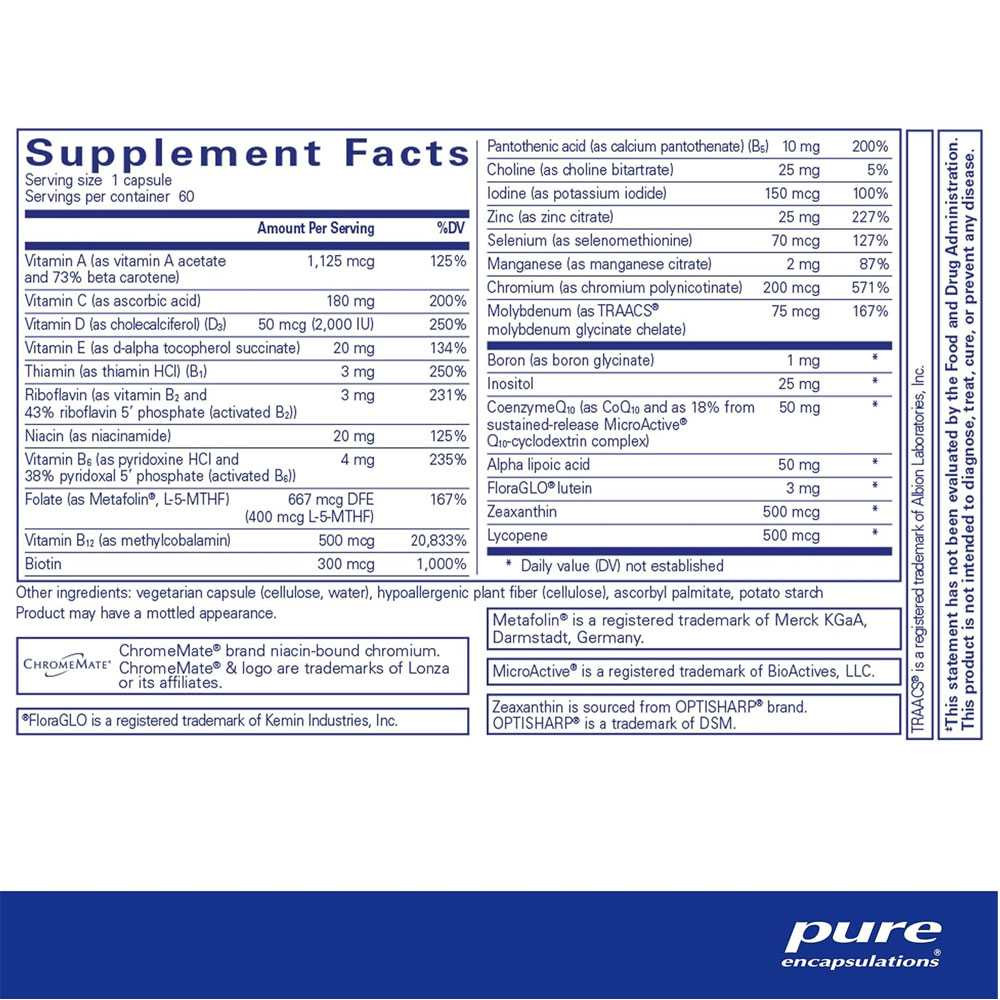 O.N.E. Multivitamin 60 capsule supplement facts panel