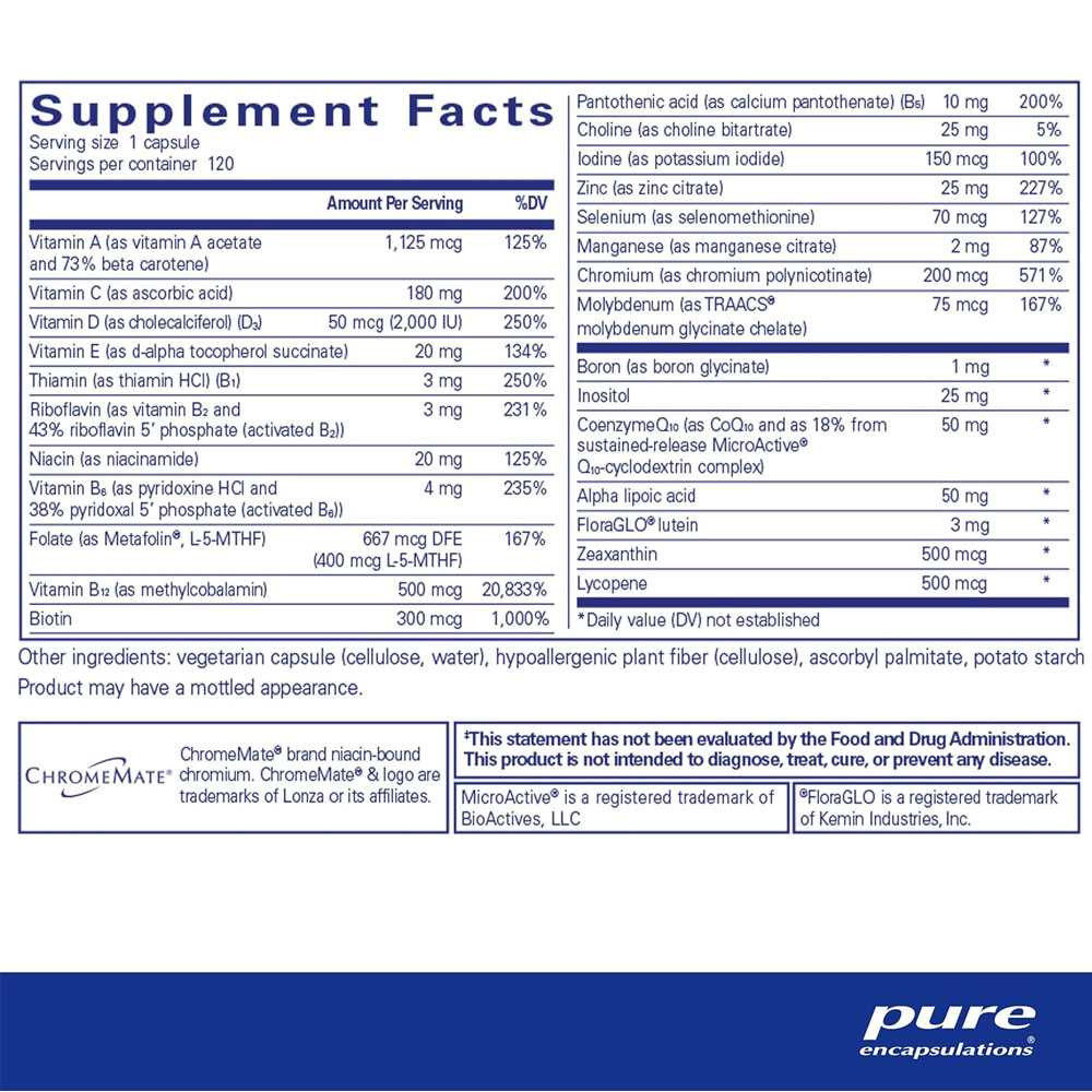 O.N.E. Multivitamin 120 capsule supplement facts panel