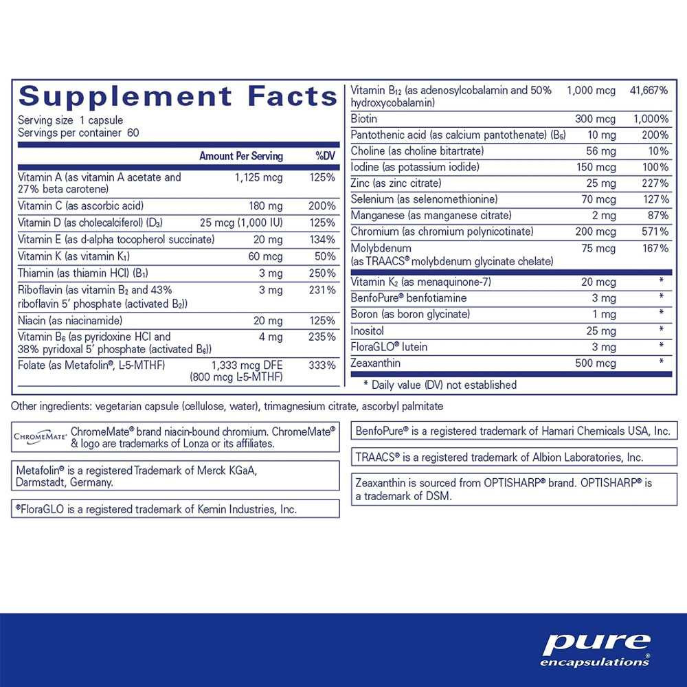 PureGenomics Multivitamin supplement facts panel
