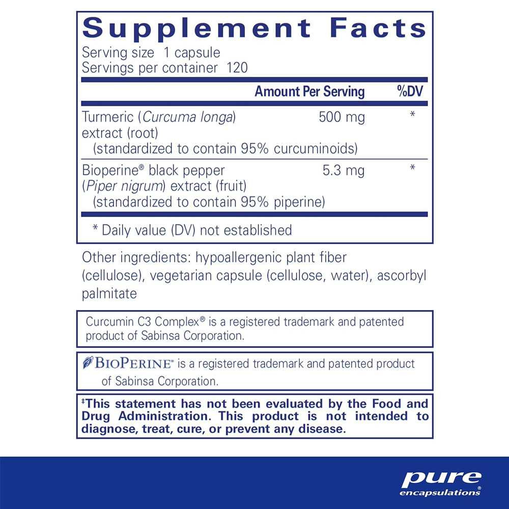 Pure Encapsulations Curcumin 500 with Bioperine PURE-C500 BeautifiedYou.com
