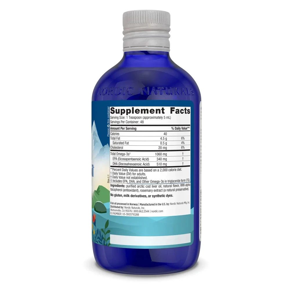 Arctic Cod Liver Oil bottle back with supplement facts