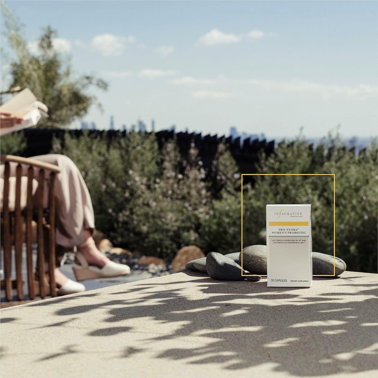 Product box on a sunny patio