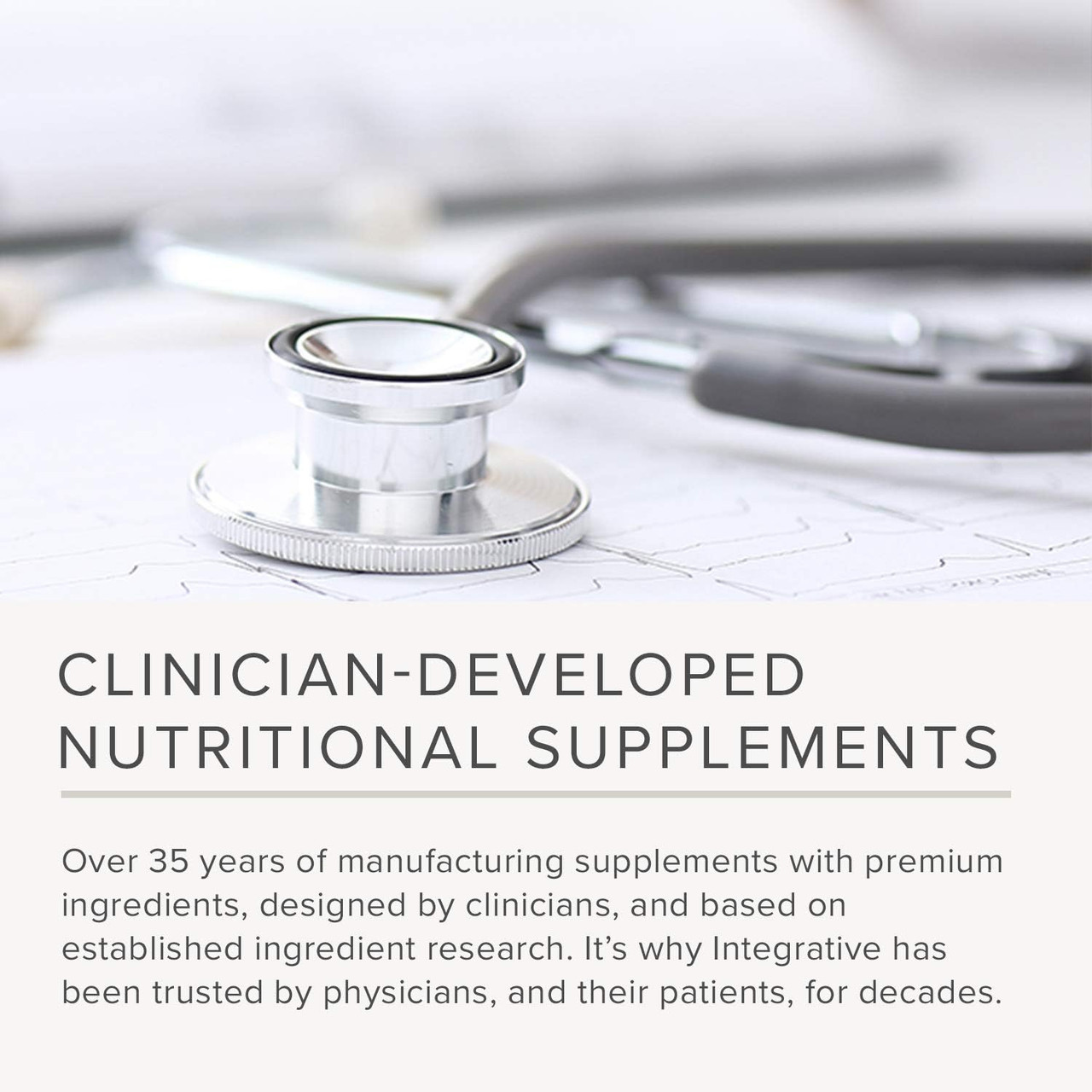 Stethoscope on a desk with clinician-developed supplements text