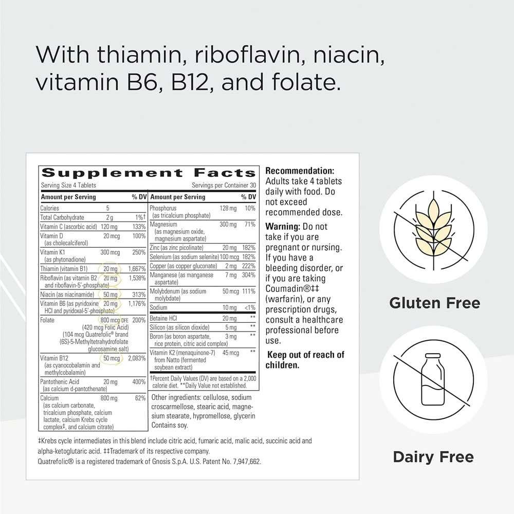 OsteoPrime Ultra supplement facts with gluten-free and dairy-free icons