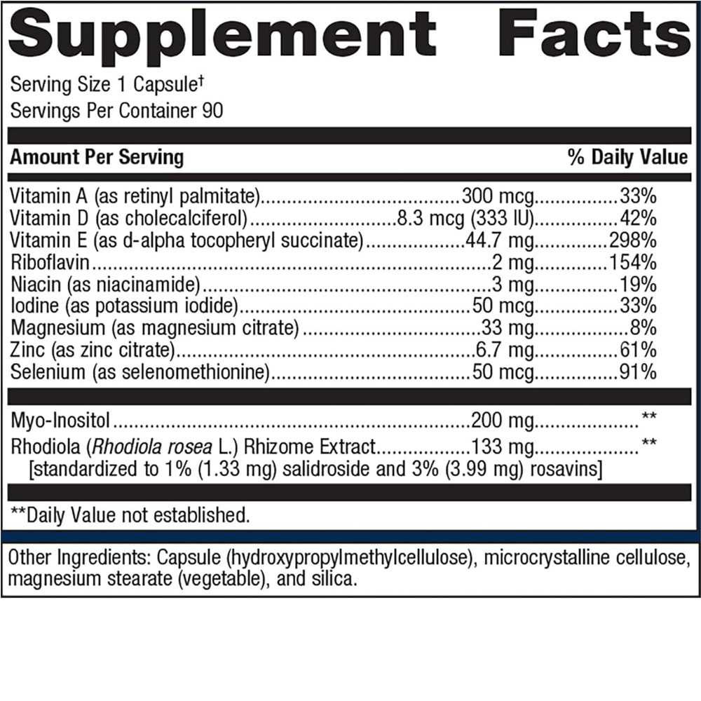 Supplement facts panel for Thyrosol