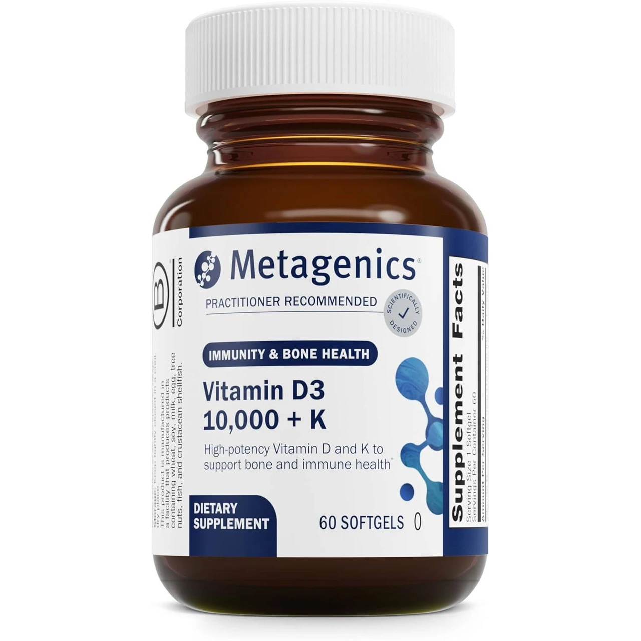 Metagenics Vitamin D3 10,000 + K 60 softgels amber bottle