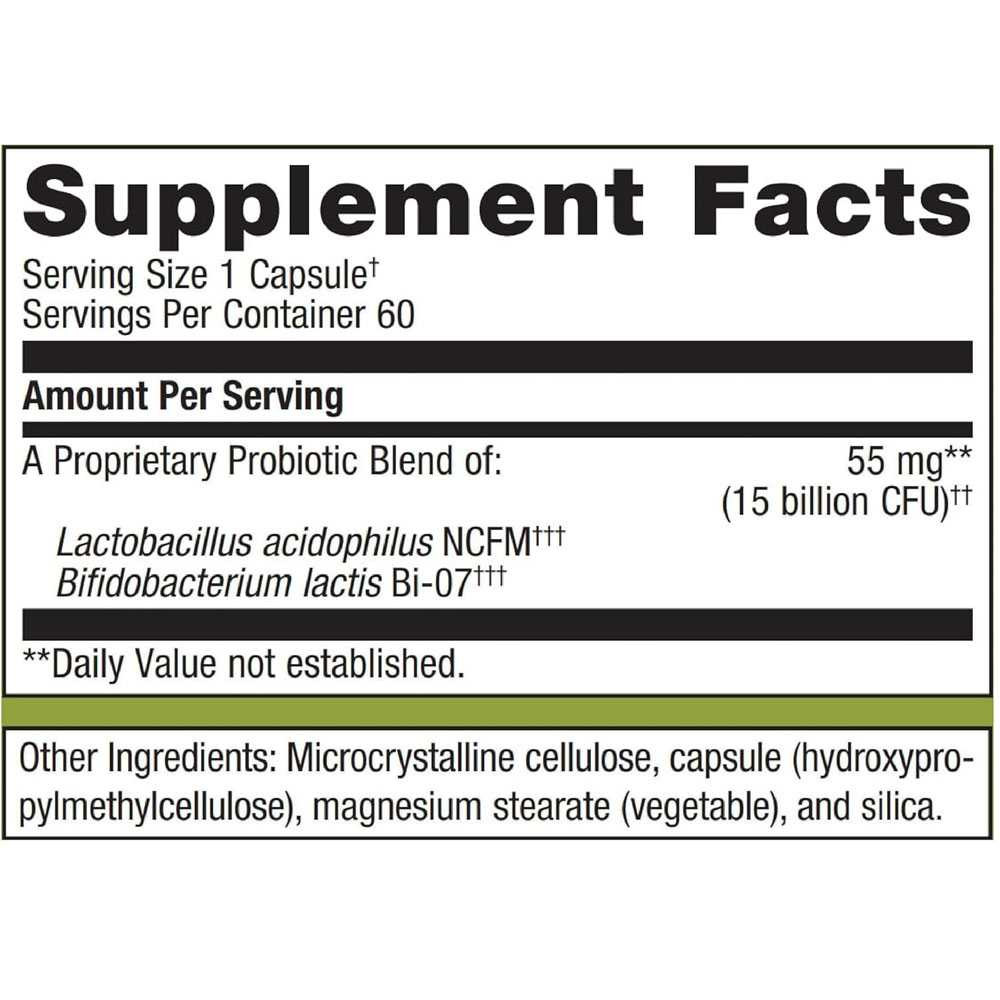 Supplement facts for UltraFlora Balance, 60 servings