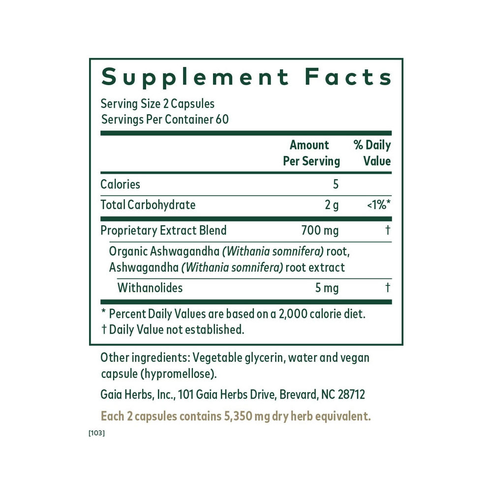 Ashwagandha 700 supplement facts panel