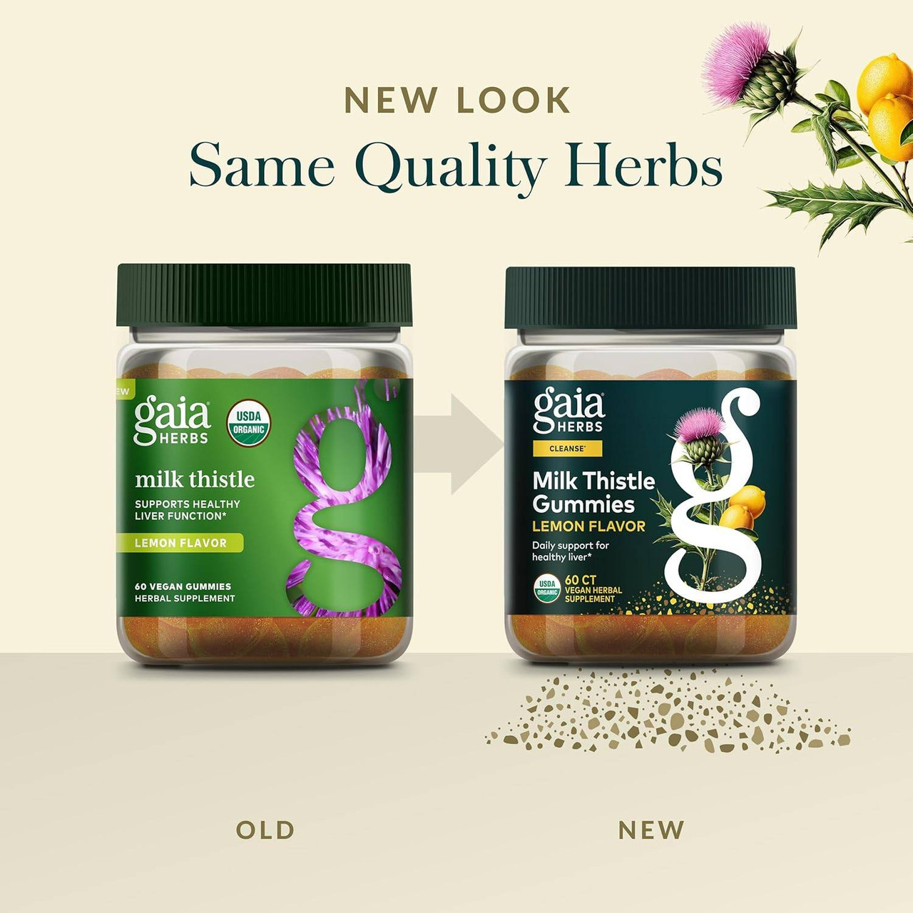 Gaia Herbs Milk Thistle Gummies old and new packaging comparison