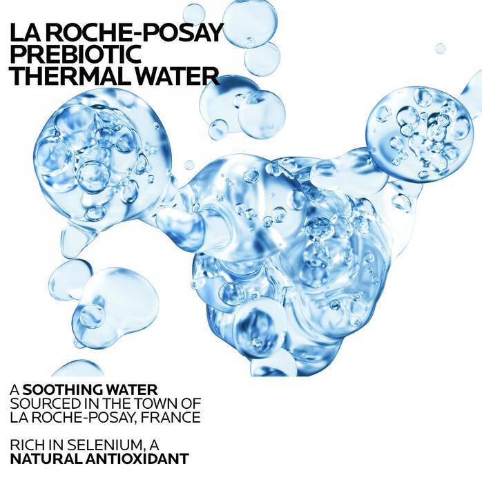 La Roche-Posay prebiotic thermal water bubbles graphic, rich in selenium