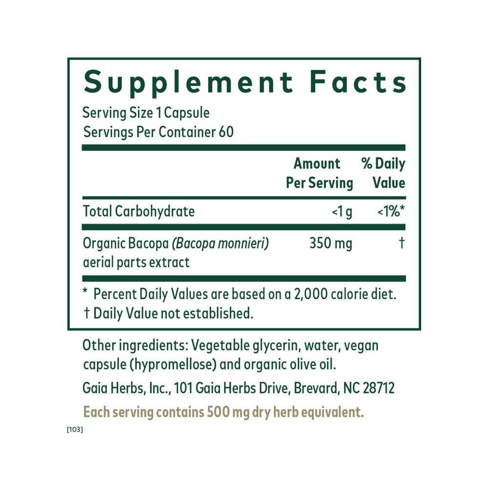 Gaia Herbs PRO Bacopa - 60 Capsules GAIA50859 BeautifiedYou.com