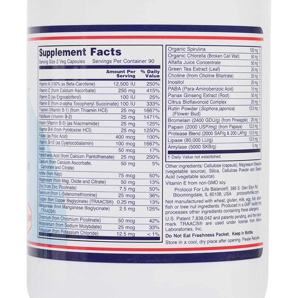 Ortho Multi Greens supplement facts label