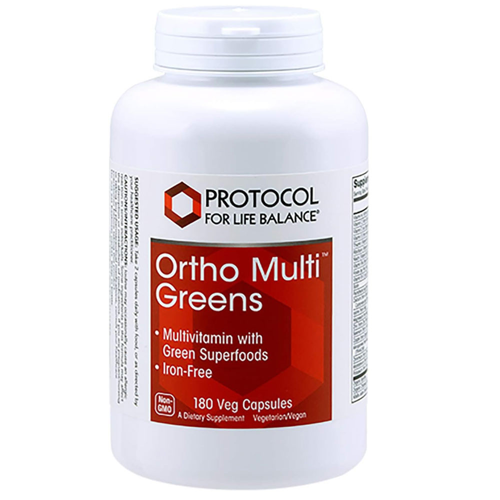 Protocol for Life Balance Ortho Multi Greens Iron-Free 180 veg capsule bottle