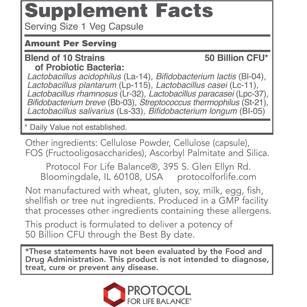 Protocol ProtoDophilus: 50 Billion, 10 Strains - 50 Capsules