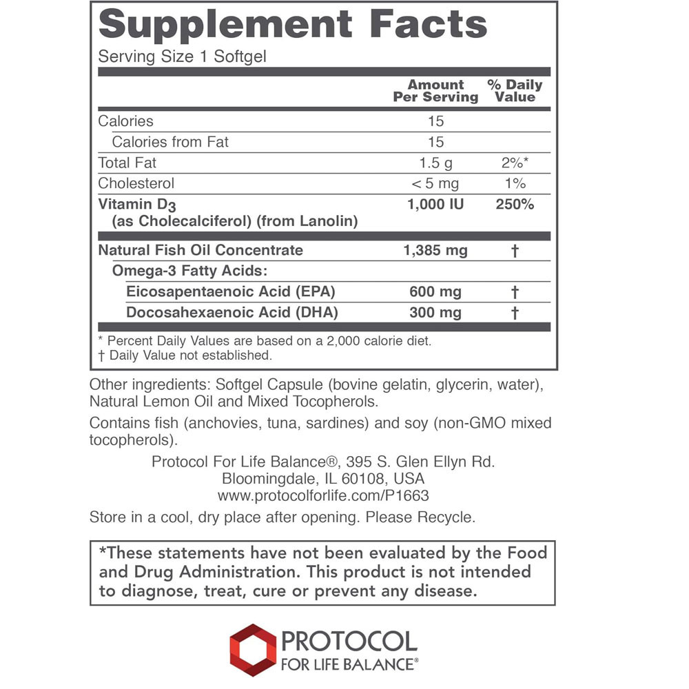 Ultra Omega 3-D supplement facts with EPA, DHA and vitamin D3