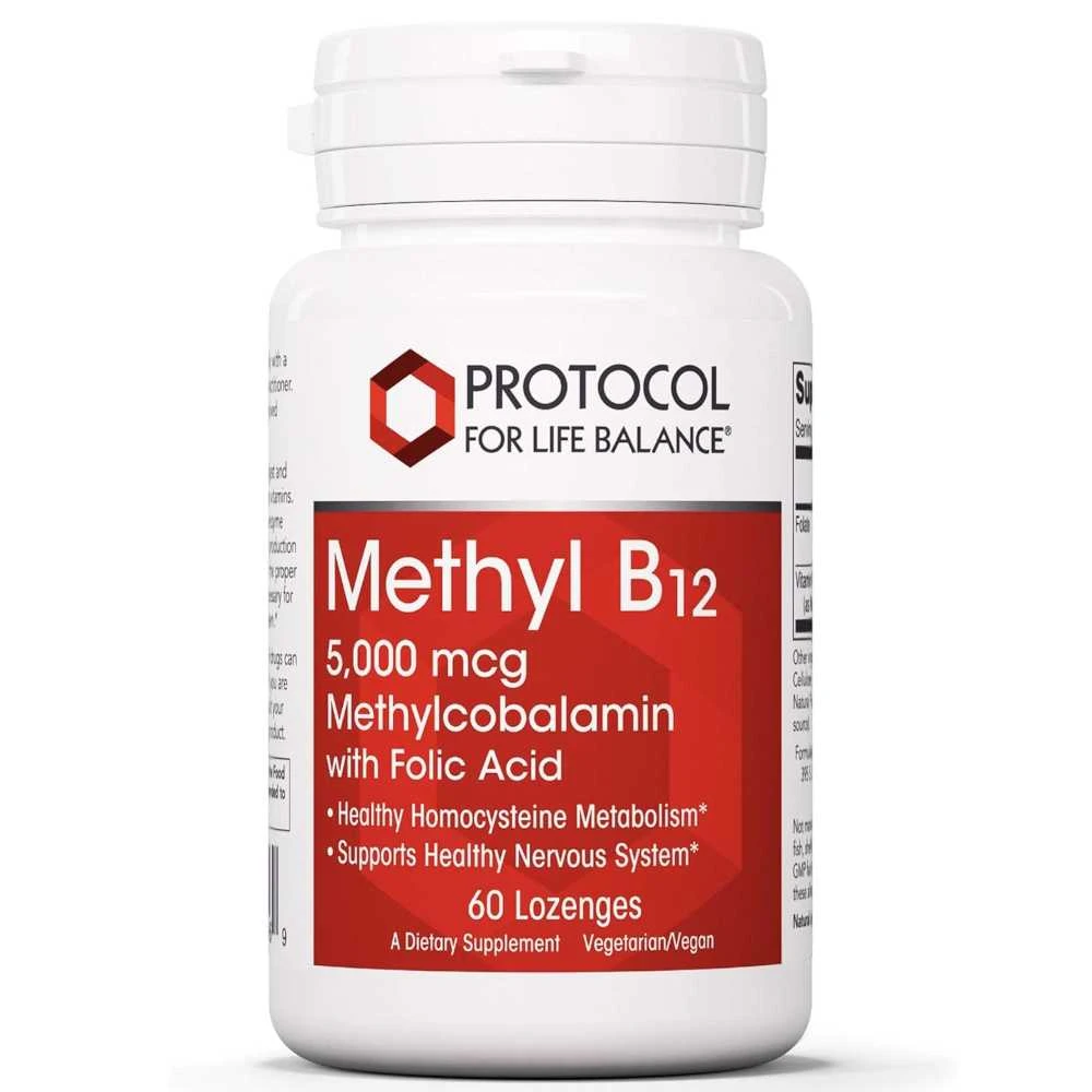 Protocol for Life Balance Methyl B12 5,000 mcg methylcobalamin with folic acid 60 lozenges bottle