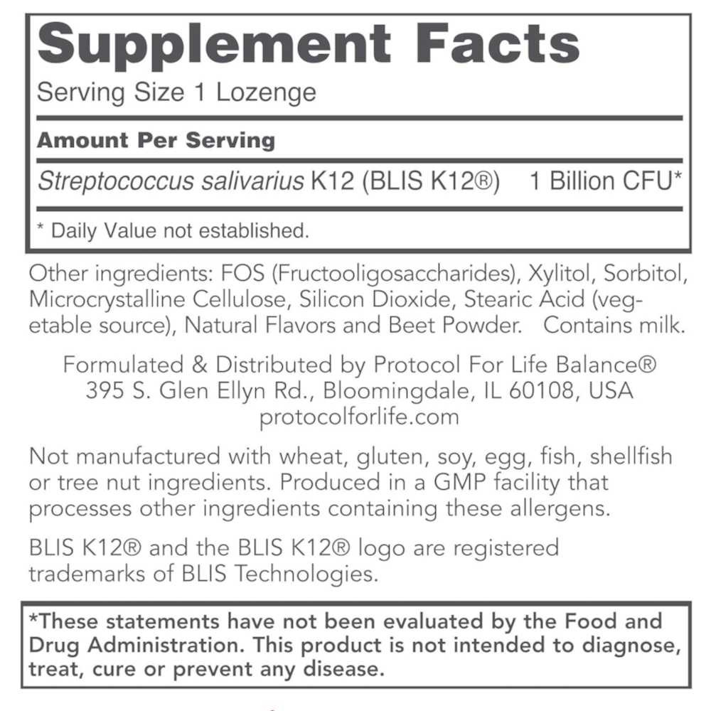 Protocol E.N.T. Biotic BLIS K12 Probiotic - 60 Lozenges PLB29214 BeautifiedYou.com