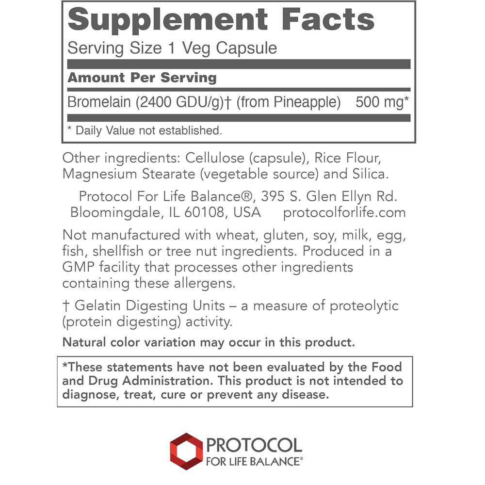 Protocol Bromelain 2400 GDU/g 500mg - 90 Capsules PLB29436 BeautifiedYou.com
