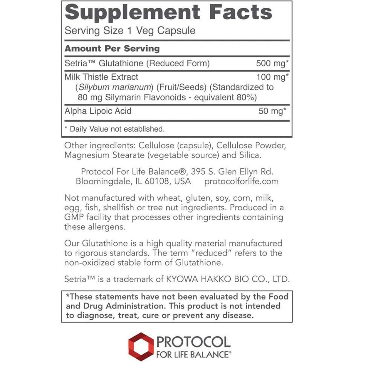 Protocol Glutathione 500mg - 60 Capsules PLB01043 BeautifiedYou.com