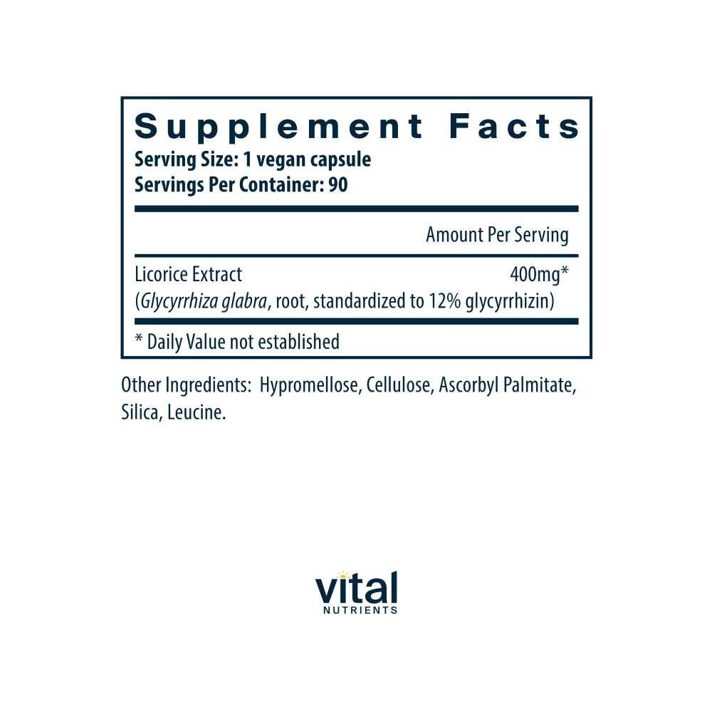 Vital Nutrients Licorice Extract 400mg - 90 Capsules VNT39117 BeautifiedYou.com