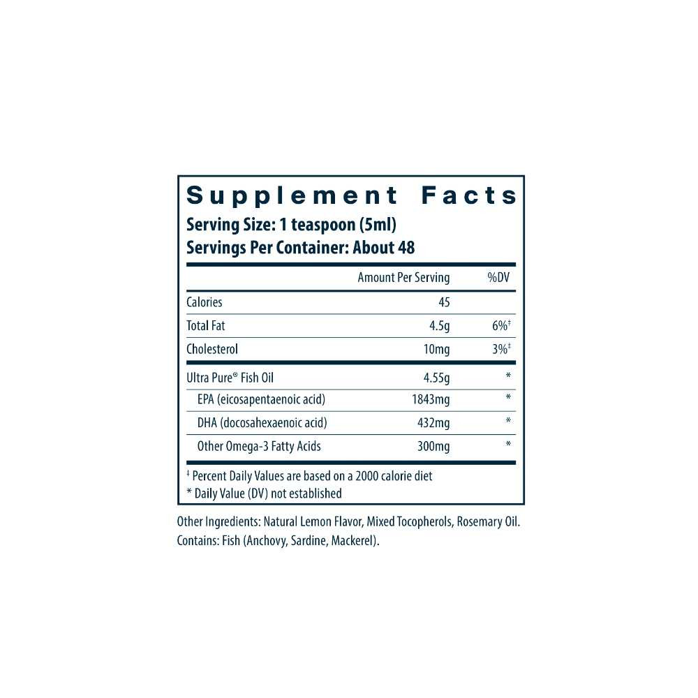 Fish Oil 2600 supplement facts, 1 teaspoon serving with EPA and DHA