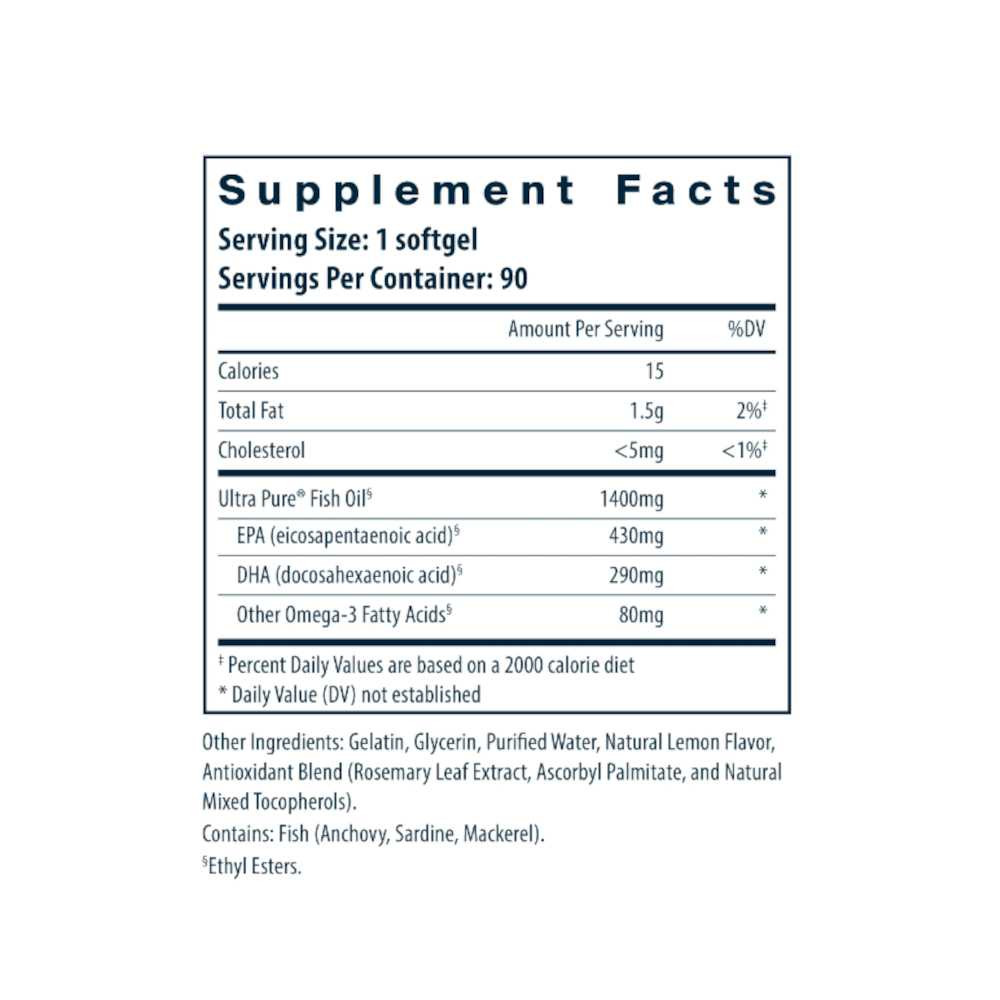 Ultra Pure Fish Oil 800 supplement facts panel, 1 softgel serving