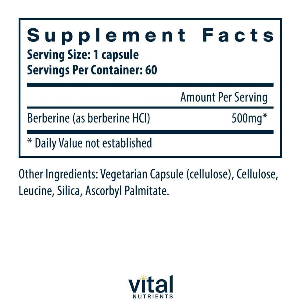 Vital Nutrients Berberine supplement facts, 500 mg per capsule