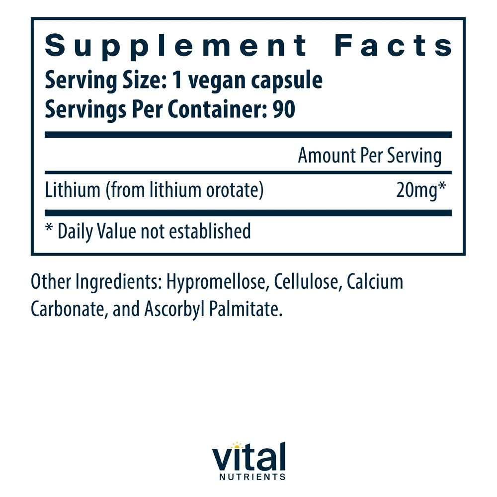 Supplement facts and other ingredients for Lithium Orotate