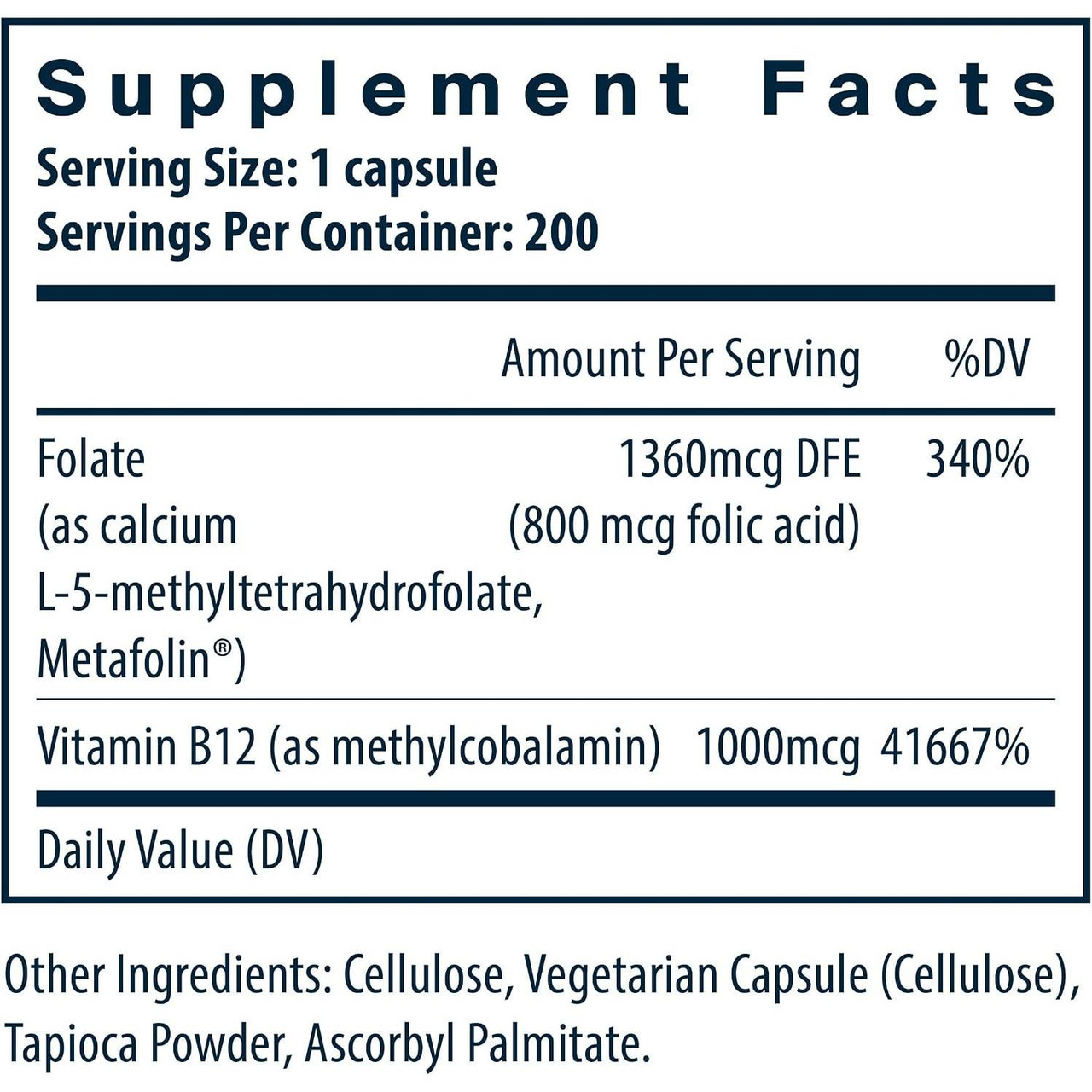 Vital Nutrients B-12/Methyl Folate 1000mcg/800mcg