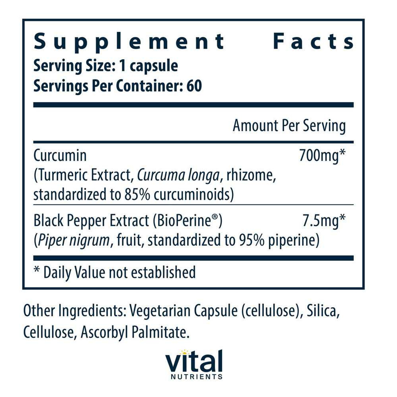 Vital Nutrients Curcumin Extract with Bioperine 700mg - 60 Capsules VNT84117 BeautifiedYou.com