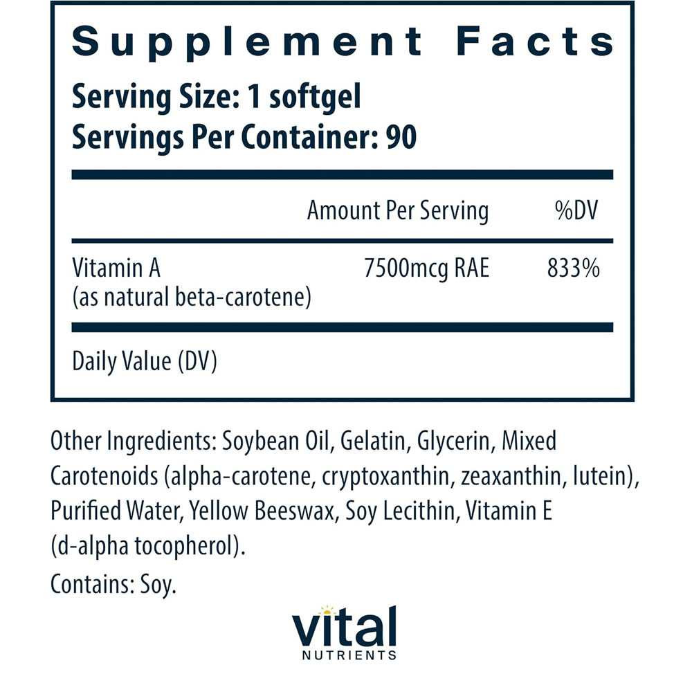 Vital Nutrients Natural Beta Carotene - 90 Softgels VNT03112 BeautifiedYou.com