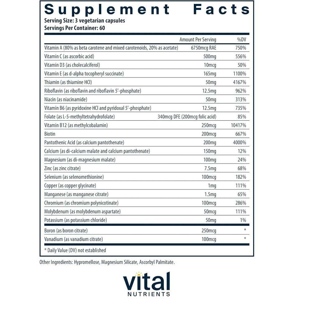 Vital Nutrients Multi-Nutrients (No Iron or Iodine) - 180 Capsules VNT03119 BeautifiedYou.com