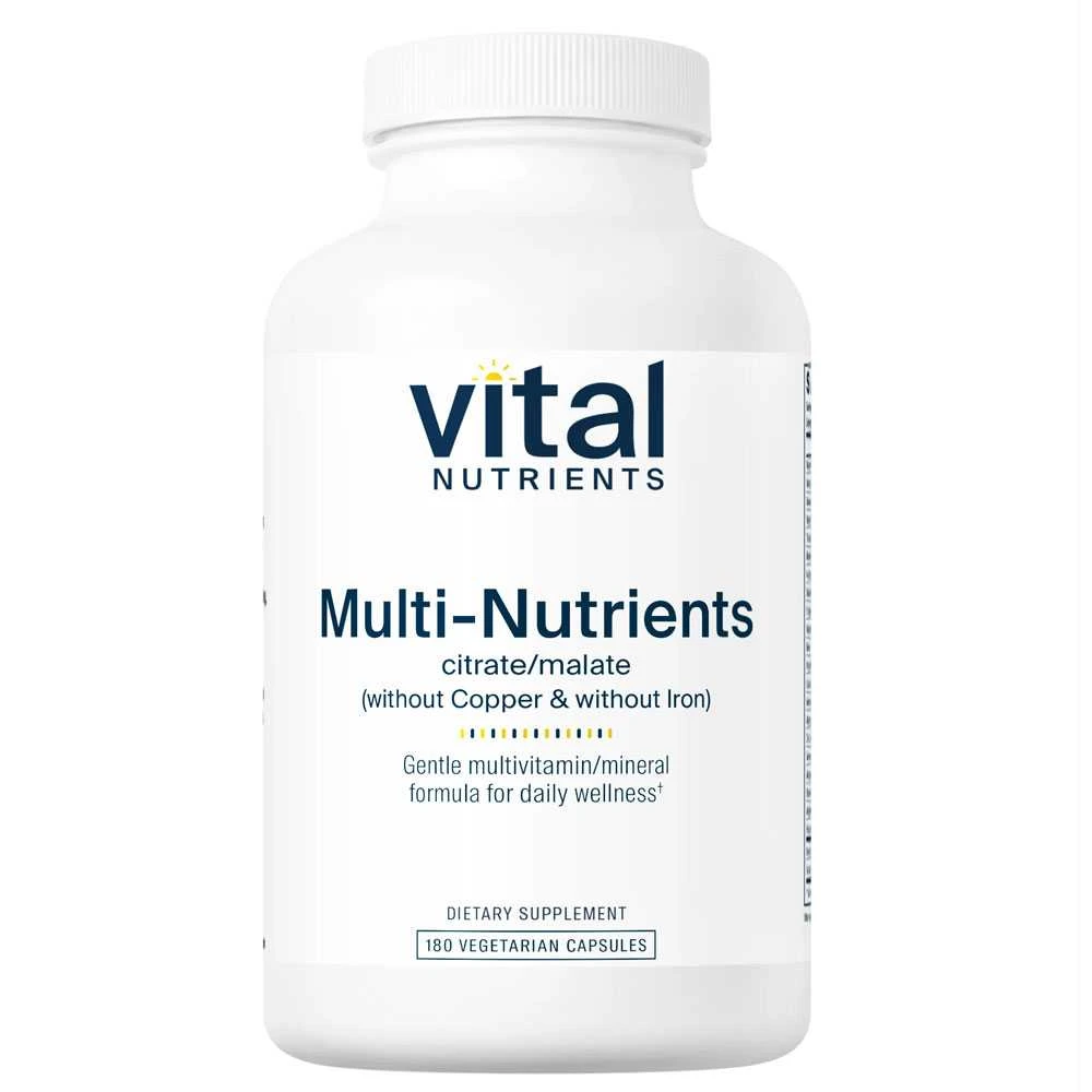 Vital Nutrients Multi-Nutrients 3 citrate/malate without copper and iron 180 vegetarian capsule bottle