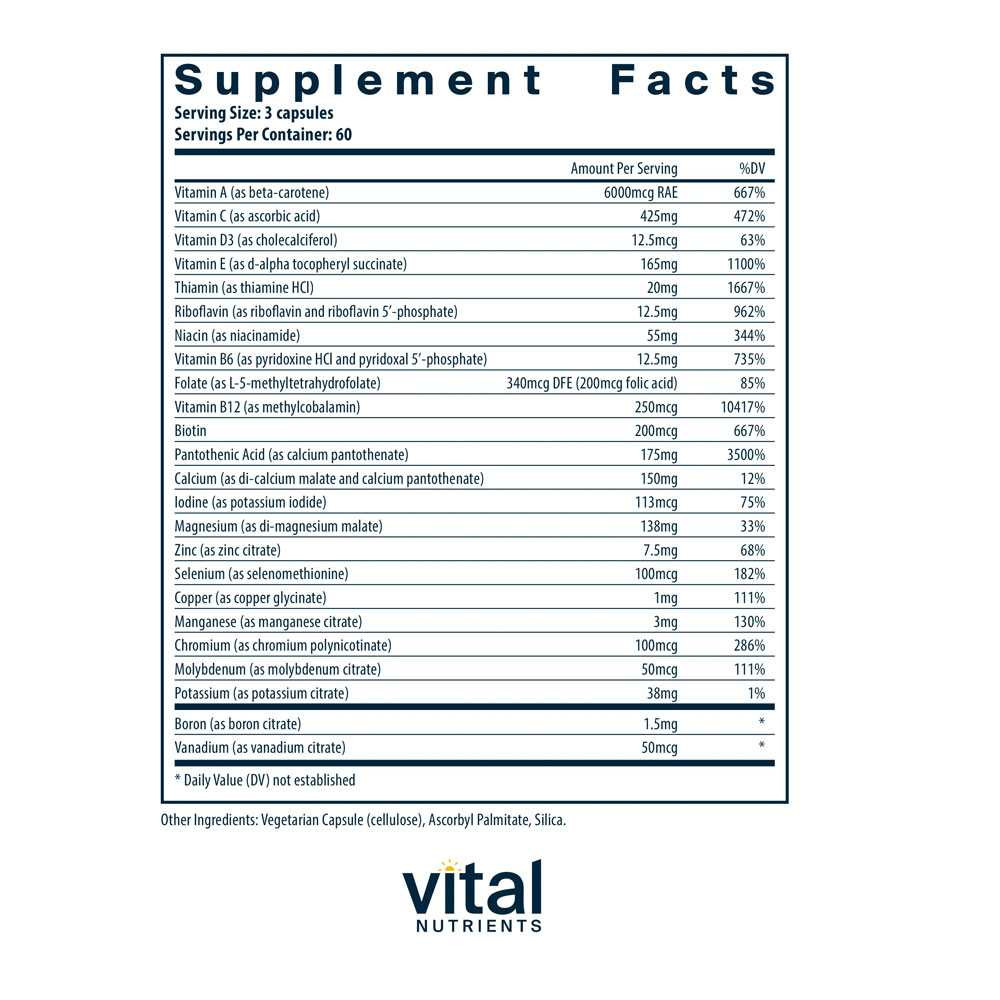 Vital Nutrients Multi-Nutrients 3 Citrate/Malate (without Copper or Iron) - 180 Capsules VNT25111 BeautifiedYou.com