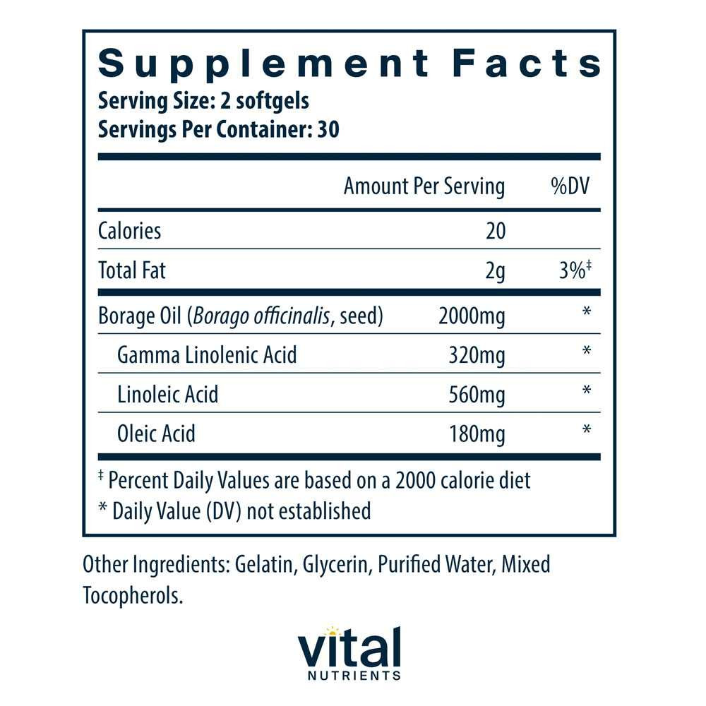 Vital Nutrients Borage Oil 1000mg - 60 Softgels VNT05112 BeautifiedYou.com
