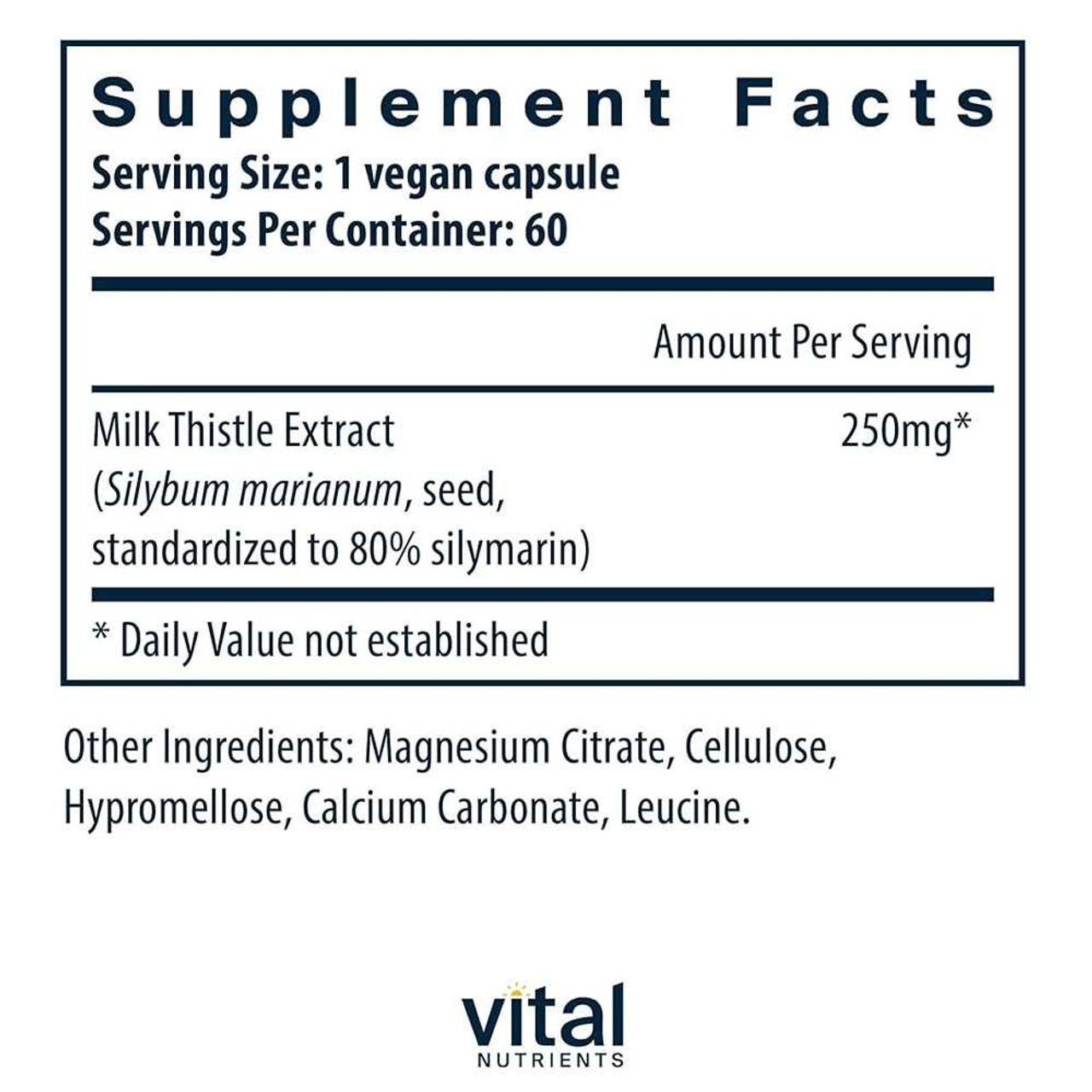 Vital Nutrients Milk Thistle Extract 250mg - 60 Capsules VNT28111 BeautifiedYou.com