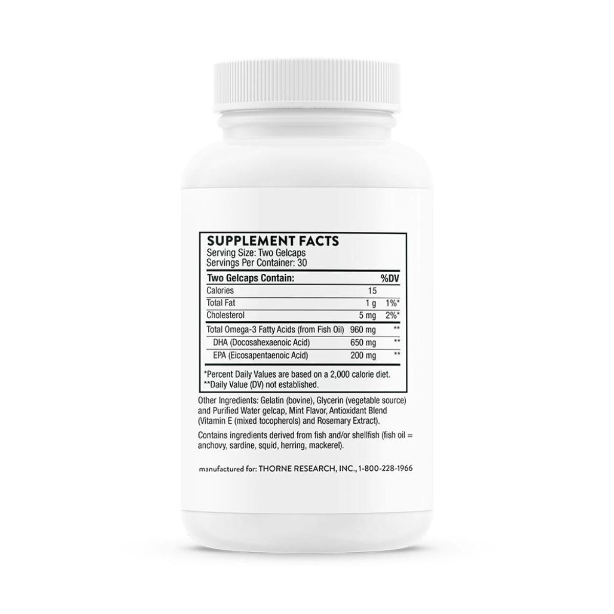 Back of Thorne Advanced DHA bottle with supplement facts label