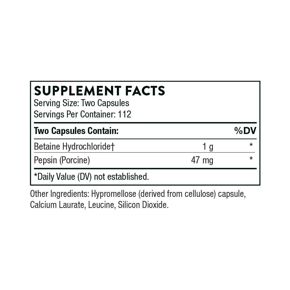 Thorne Betaine HCL/Pepsin - 225 Capsules THR15022 BeautifiedYou.com