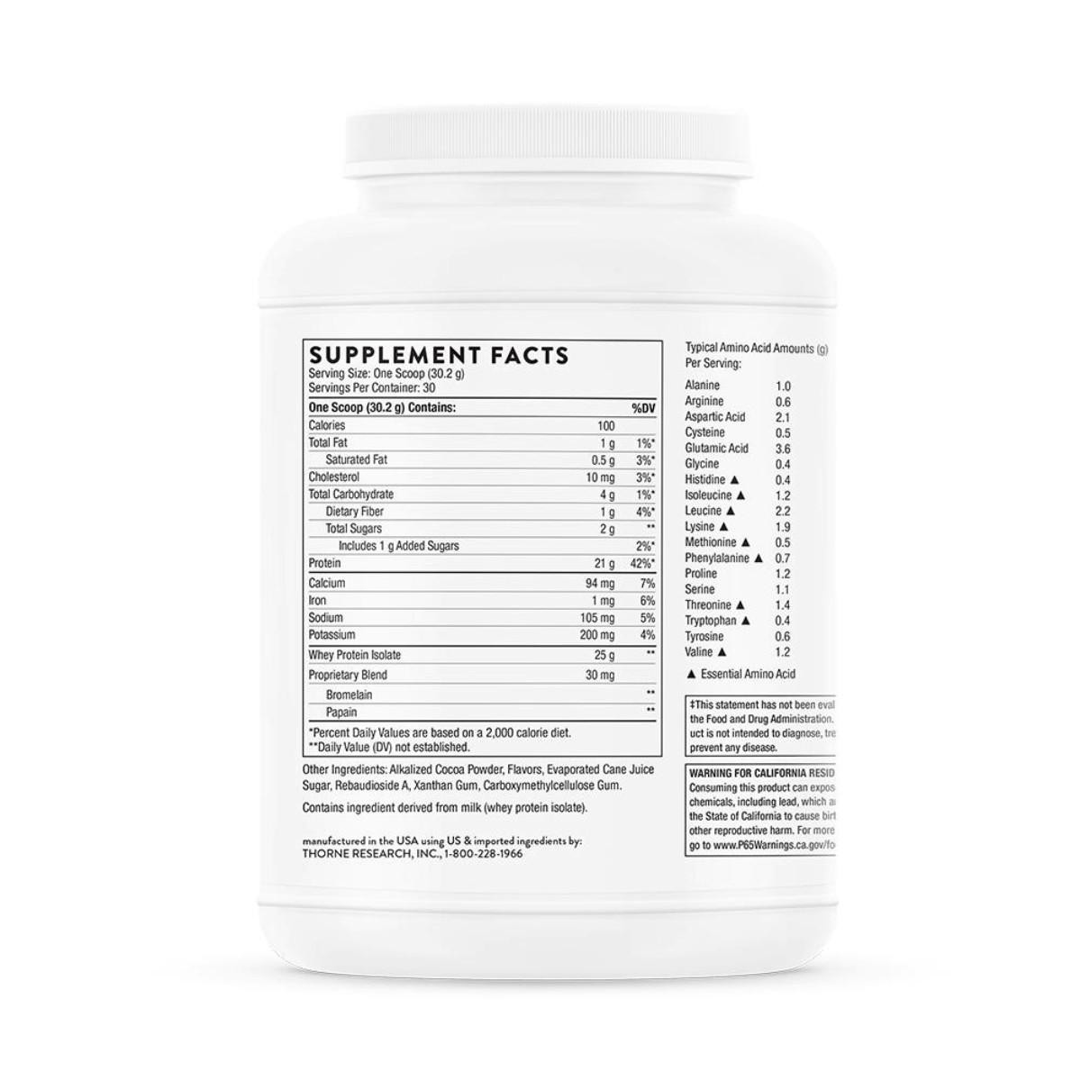 Supplement facts on the side of the whey protein tub