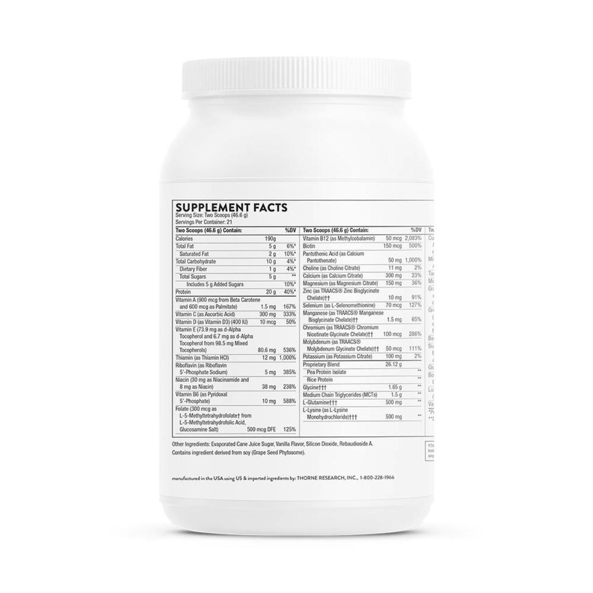 Supplement facts on the MediClear-SGS tub
