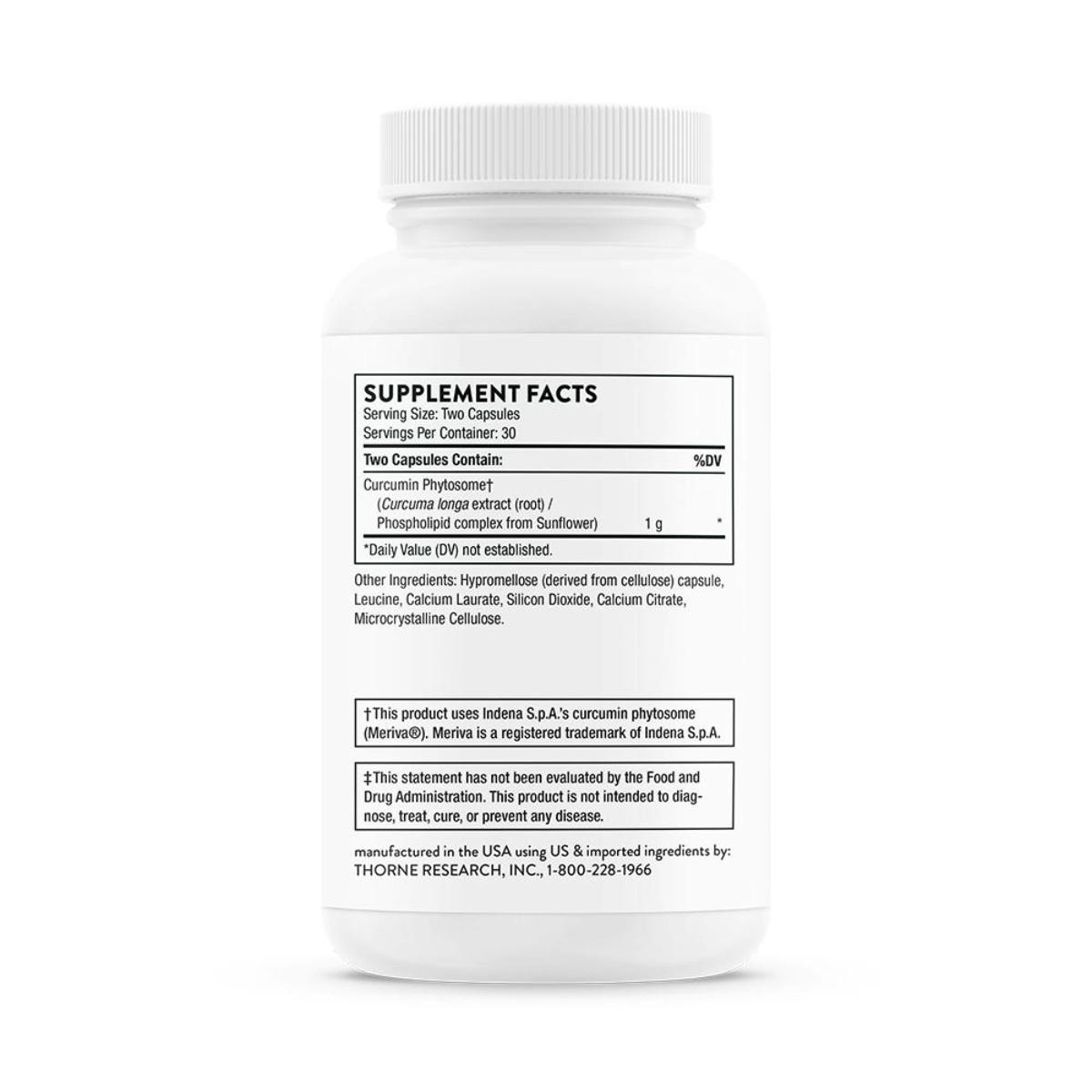 Supplement facts on the side of the Curcumin Phytosome bottle