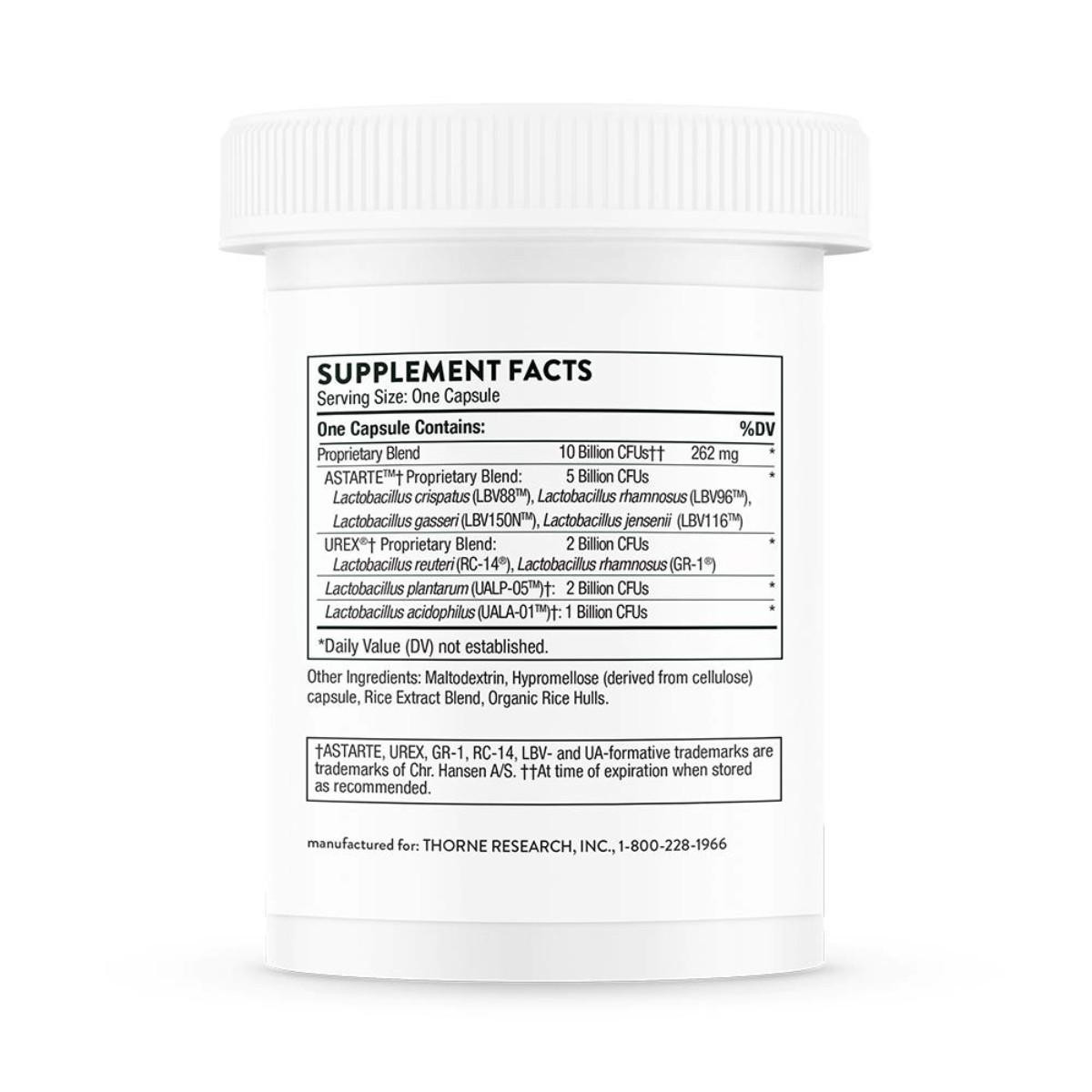 Supplement facts panel on the Women's Daily Probiotic bottle