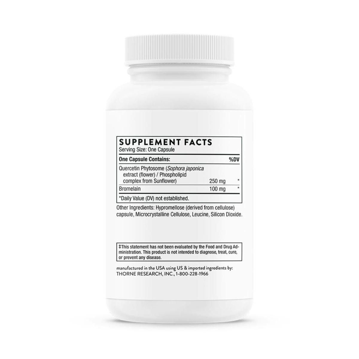 Back of Thorne Quercetin Complex bottle with supplement facts label